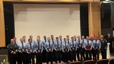 Twenty cadets graduated from the Career in a Year Fire Academy, a partnership between Wake Tech and Wake County, on June 18, 2025.