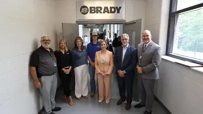 U.S. Education Secretary Linda McMahon talks with Wake Tech President Dr. Scott Ralls during a June 25, 2025, visit.