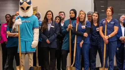 Wake Tech President Dr. Scott Ralls speaks at the groundbreaking for the Perry Family Simulation Hospital.