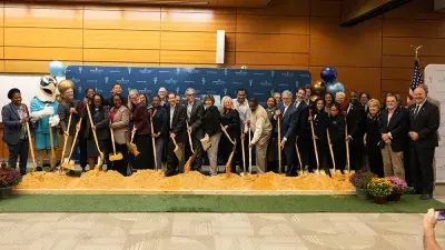 Wake Tech President Dr. Scott Ralls speaks at the groundbreaking for the Perry Family Simulation Hospital.