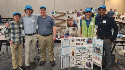Over-Engineers won first place in the Rube Goldberg Machine Competition., 