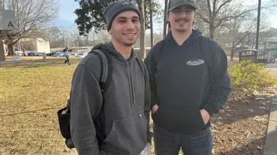 A Wake Tech student on the first day of classes for the Spring 2026 semester.