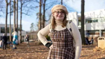 A Wake Tech student on the first day of classes for the Spring 2026 semester.