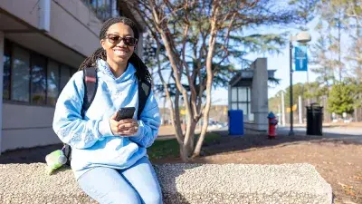 A Wake Tech student on the first day of classes for the Spring 2026 semester.