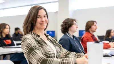 A Wake Tech student on the first day of classes for the Spring 2026 semester.