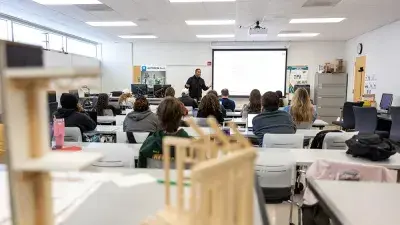 A Wake Tech student on the first day of classes for the Spring 2026 semester.