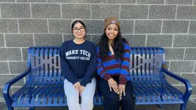 A Wake Tech student on the first day of classes for the Spring 2026 semester.