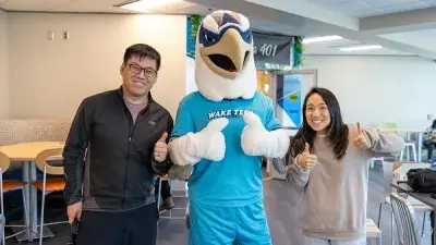 A Wake Tech student on the first day of classes for the Spring 2026 semester.