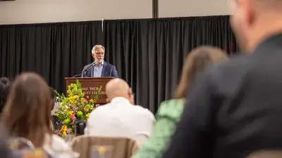 Wake Tech President Dr. Scott Ralls speaks to students and guests at Student Leadership and Torch Awards ceremony