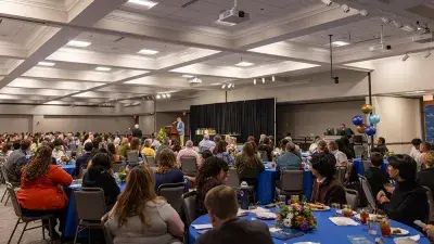 Wake Tech President Dr. Scott Ralls speaks to students and guests at Student Leadership and Torch Awards ceremony