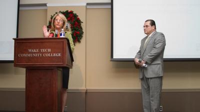 Virginia Parker, Associate Executive Director Wake Tech Foundation; Dr. Stephen Scott, WTCC President