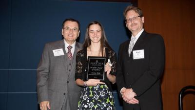 Dr. Stephen Scott, Wake Tech President; Melissa Wahl, Student; Bryan Ryan, SVP Curriculum Education Services