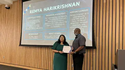 Anthony Lucas, head of Wake Tech's Cybersecurity program, speaks at a ceremony honoring the first cohort of students to complete the Sentinel Cybersecurity Bootcamp.