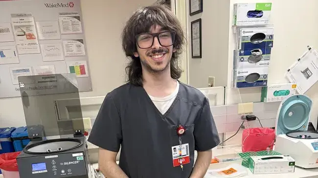 Joseph Awad works as a phlebotomist at WakeMed.