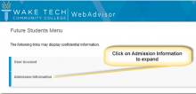 Click on Admission Information