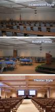 Setups including Classroom Style, Round Tables and Theater Style